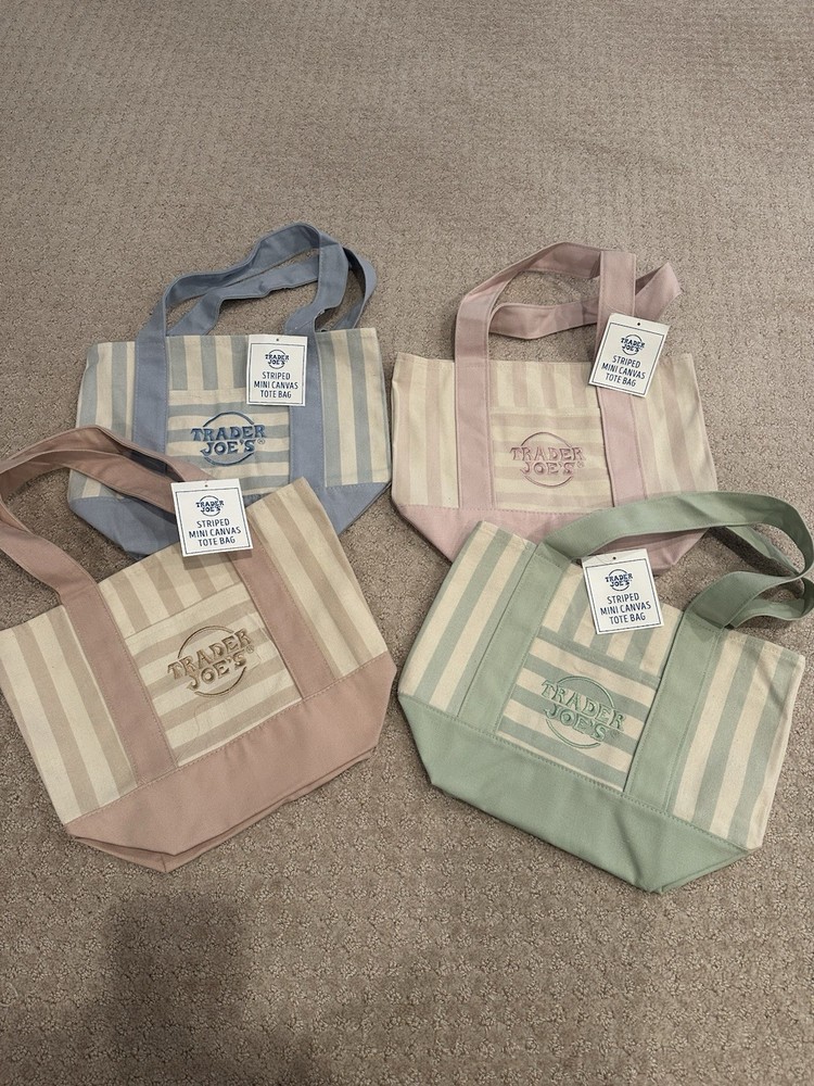 Trader Joe’s Striped Mini Canvas Tote Bags Set Of 4 New With Tags