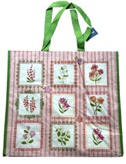 MARSHALLS REUSABLE LARGE TOTE SHOPPING BAG 20″ X 18″ HERBS FLOWERS GREEN PINK