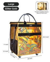 Reusable Grocery Bag with Wheels (Large, Glitter Gold), Rolling Shopping Bag …