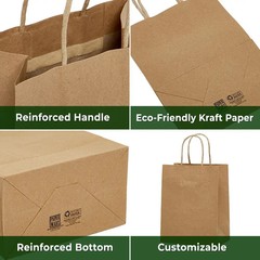Eco-Friendly Kraft Shopping Bags – 8 x 4.75 x 10.25 | 250 per Case