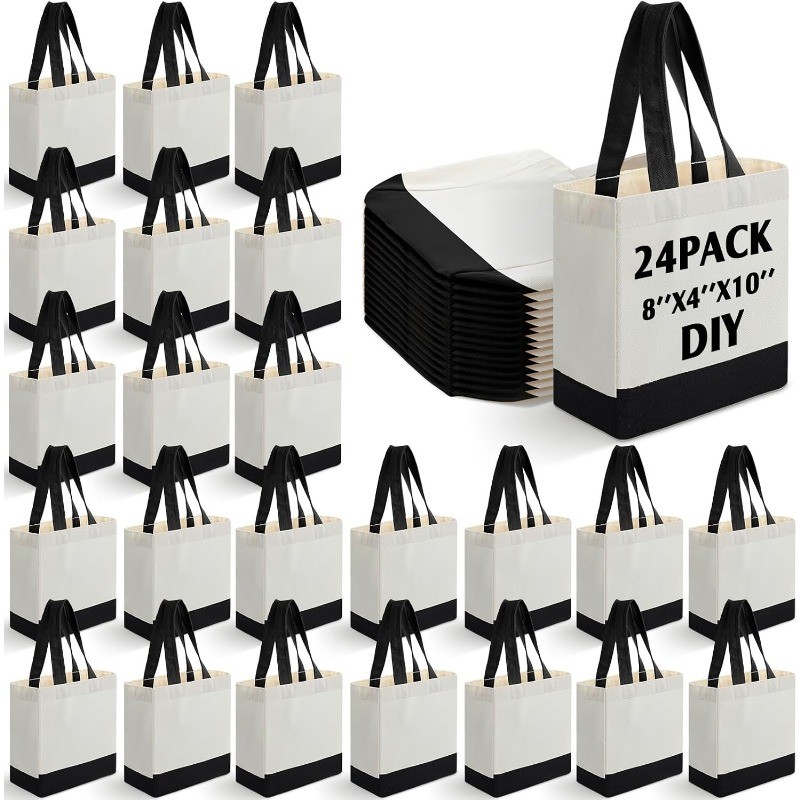 24 Pack Mini Canvas Tote Bag 8” x 4” x 10” Small Sublimation Blank Canvas