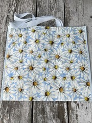 🌼DAISIES 🌼 Flower Reusable Shopping Bag Tote 17.5″x19.5″ Blue & White