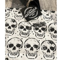 Beige & Black Skulls Halloween 100% Cotton Canvas XL Reusable Shopping Tote Bag