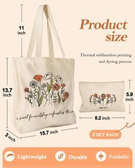 Aesthetic 2 Set Canvas Tote Bag – with Cosmetic Makeup Zipper Pouch Bag for C…