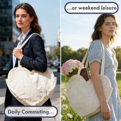Cute Heart Shaped Canvas Tote Bag for Women, Daily Reusable Shoulder Grocery …