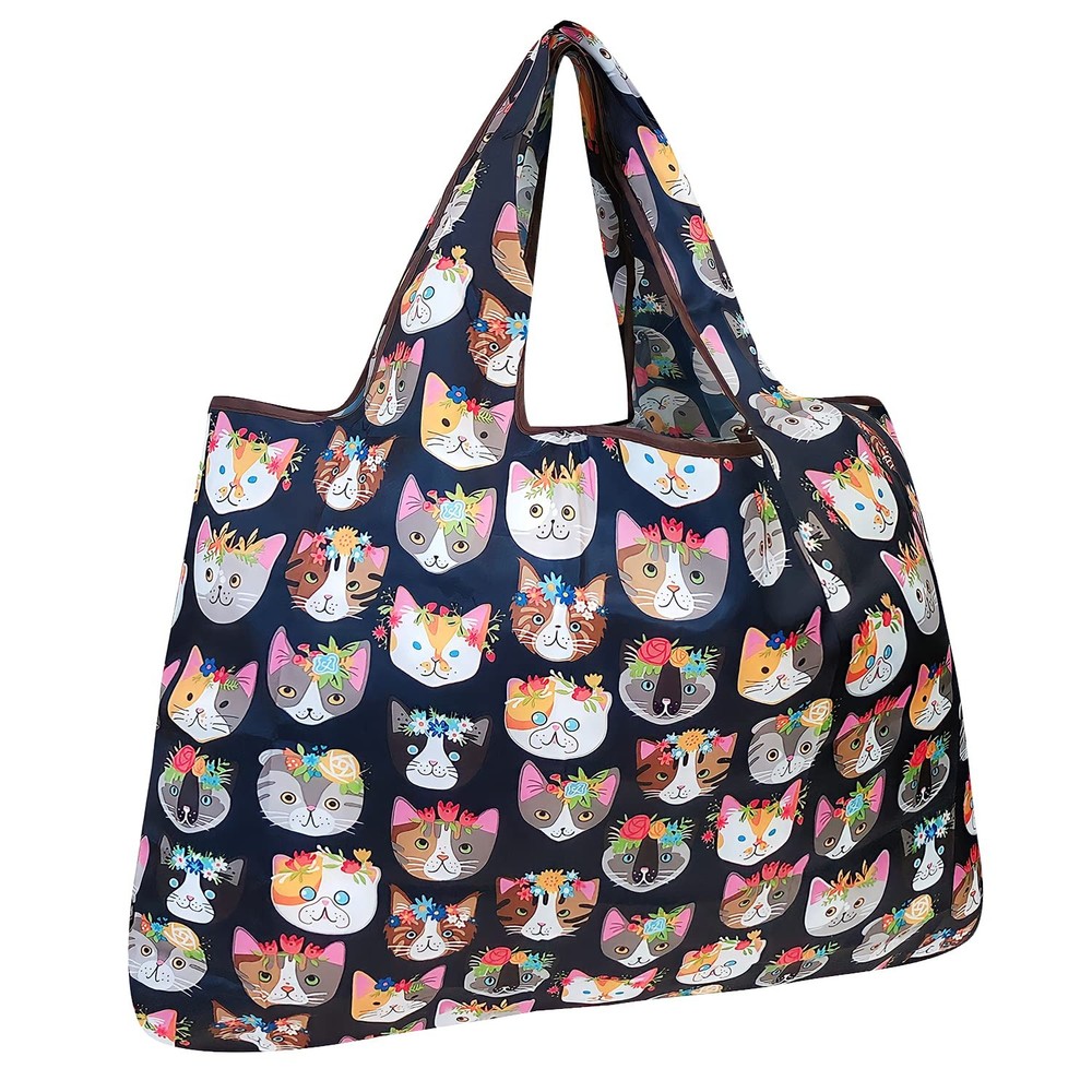 Large Reusable Crazy Cats Tote Bag Eco Friendly Foldable Grocery Shopping Bag