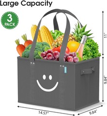 WISELIFE Reusable Grocery Bags 3 Pack – Collapsible Tote Shopping Bags with Stur
