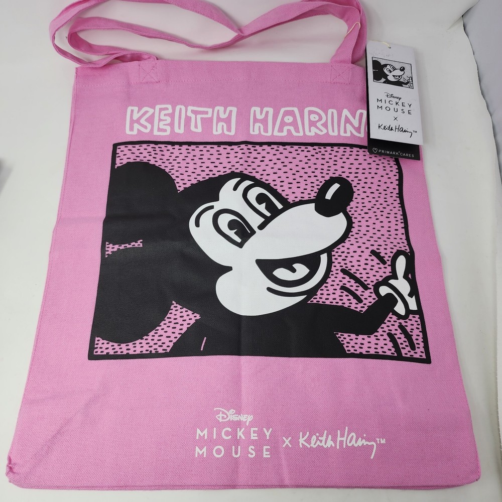 PRIMARK Keith Haring Mickey Mouse Tote Bag Pink Cotton Cloth Disney New Dot