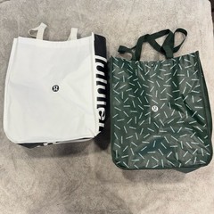 Lululemon Reusable Shopping Tote Bag Lot Of 2 Large White/Black Green