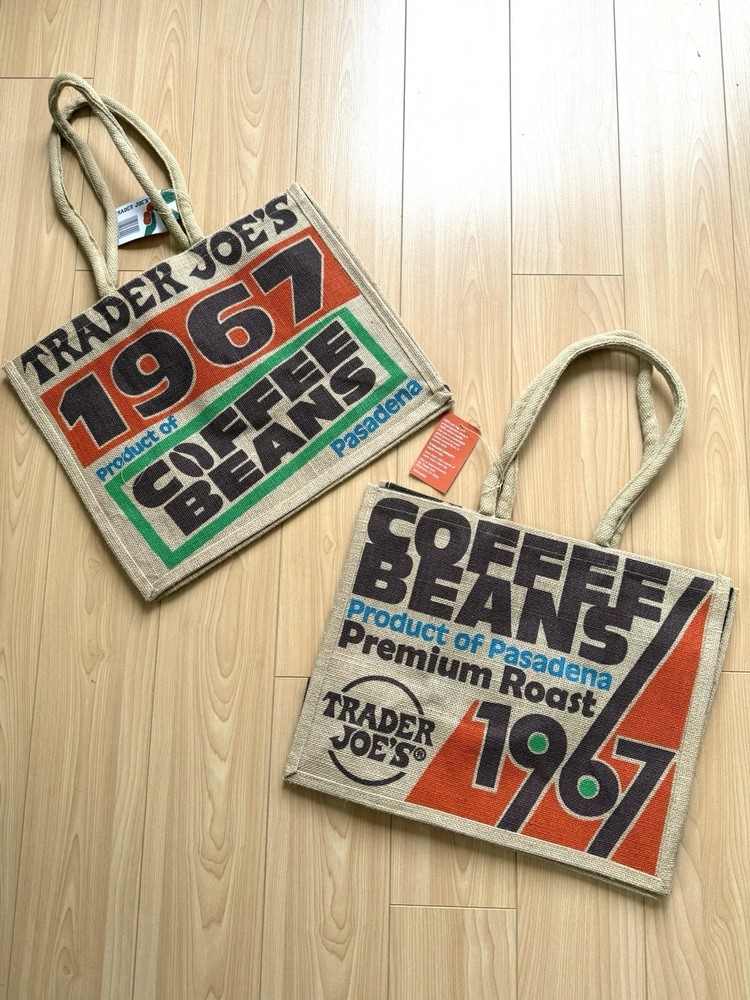 Trader Joe’s Coffee Beans Tote Reusable Jute Burlap Bag, 1 Bag IRREGULAR