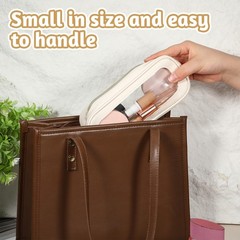 Eldraqth Small Clear Makeup Bag, PU Leather Travel Brush Bag Beige