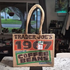 Trader Joe’s 1967 Pasadena Coffee Beans Jute Reusable Tote Bag 14x13x8