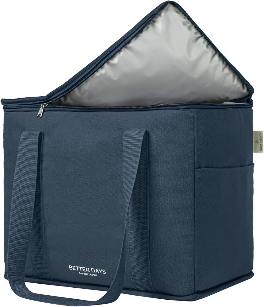 Reusable Insulated Shopping Bag – With Zippered Top Cover (Dark Blue)