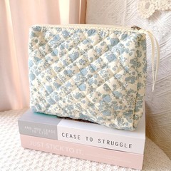 Makeup Bag Large Travel Quilted Cosmetic Organizer, Blue Floral