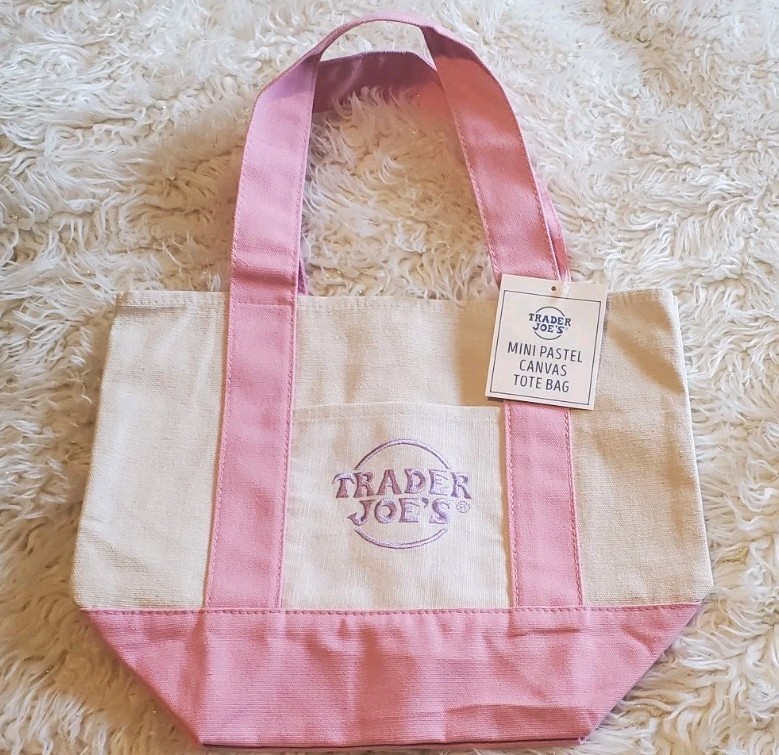 Trader Joe’s Mini Pastel Canvas Tote Bag Pink 💗 Spring Limited NEW