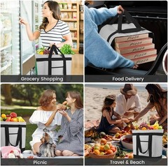 2PK Reusable Grocery Tote Bags Insulated Cooler Shopping Bag Grey Universal
