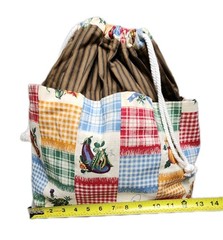 Handmade Country Kitchen Drawstring Utility Bucket Bag Tote All-Around Pockets