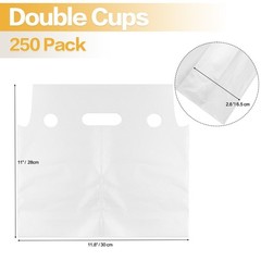 Cheardia 250 Pack Handle Drinking Poly Bags, Portable 2 Cup Medium, Clear