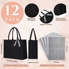 12 Pack Canvas Tote Bag Bulk Initial Black Canvas Tote Bags with 28 Tissues S…