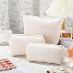 Kigeli 3 Piece Leather Makeup Bag Set 9.45 x 6.69 x 2.76 inches, Beige