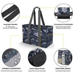 Soft 9 Gallon Extra Large Utility Tote, Foldable Reusable Storage Bag (Grey C…