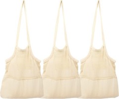 Reusable Mesh Grocery Shopping Bags – Organic Cotton Mesh Tote Bags – Net Farmer