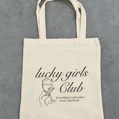 Lucky Girls Club Canvas Tote Bag, Minimalist Affirmation Design