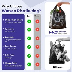 Watson Distributing 12 X 7 X 22 Black Ldpe Plastic Bag 2.25Mil Reusable 200/Case