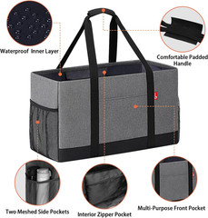 Extra Large Utility Tote Bag, Foldable Reusable Grocery Bags with Metal Wire Fra