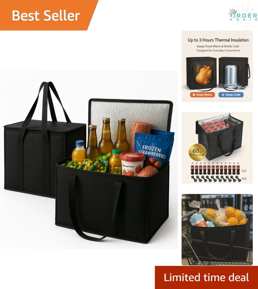 2-Pack Insulated Reusable Grocery Shopping Bags Large Thermal Zipper Cooler