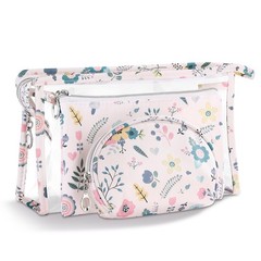 Richeart Makeup Bag, Clear Bag with Zipper, 3PC Floral Flowers Apricot Pod