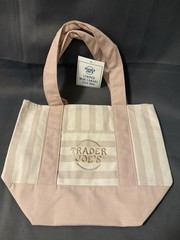 Trader Joe’s Mini Tan Pastel Canvas Tote Bag Beige & Tan Striped Limited Ed HTF