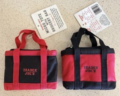 2 Trader Joes Micro Mini Tote Charm Grocery Bag 2 in 1 Limited Edition BLK RED