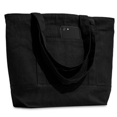 Carrywell (Not Made In China) Black Canvas Tote Bags with Zipper, 6-Pack, Hea…