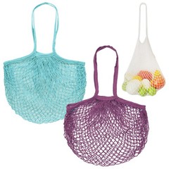 2-Pack Mesh Net String Grocery Bags [Purple-Pink, Blue-Green,Long Handle]