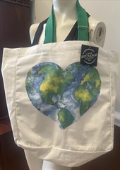NEW Canvas Shopping Bag Heart Earth World Reusable Tote Bag Handcrafted In India