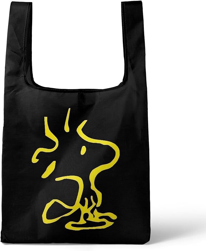 Eco bag,foldable, character,with carabiner,durable,large, black, polyester,002