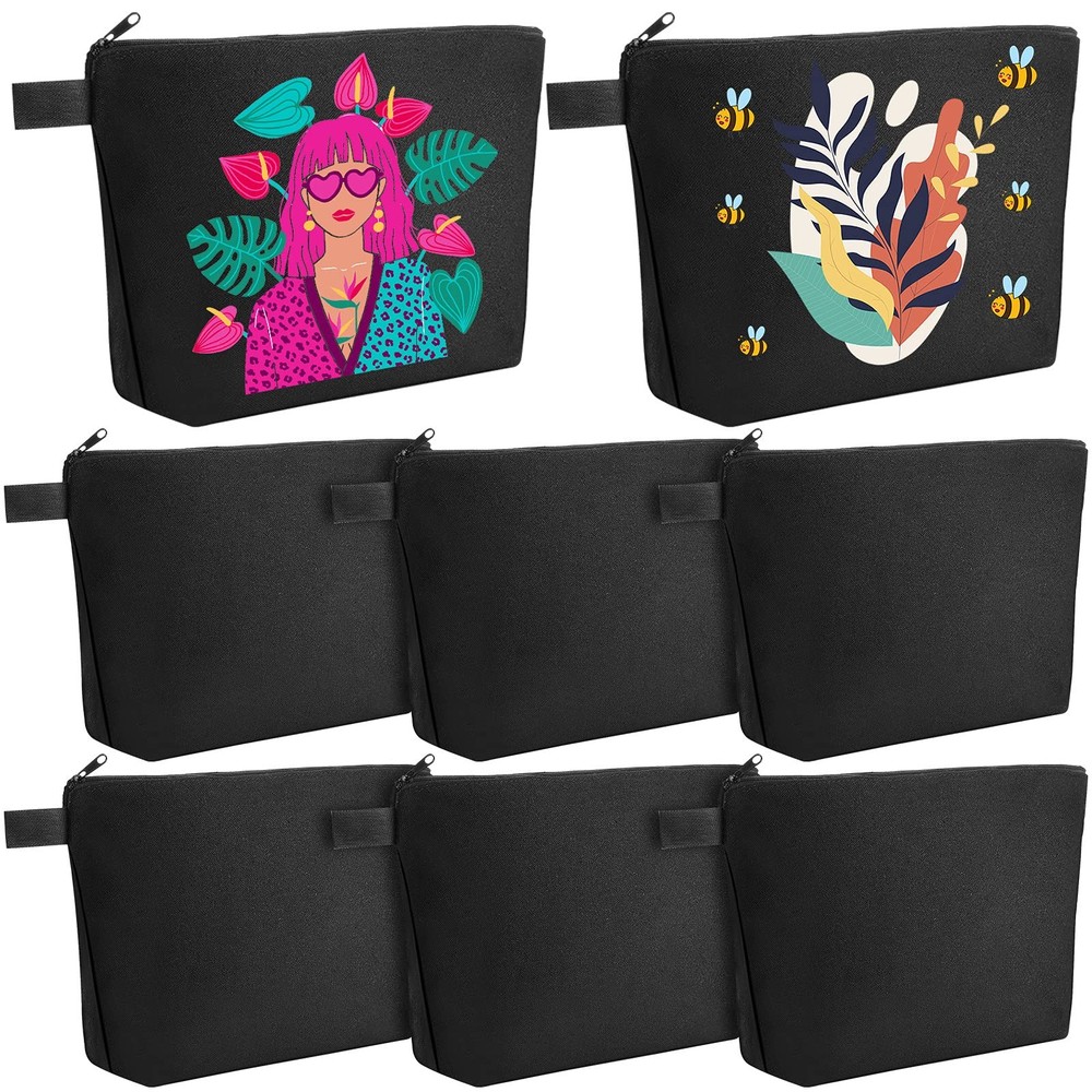Weewooday 8 Pack Canvas Zipper Pouch Bulk 11.8 x 7.48 x 2.76 Inches, Black