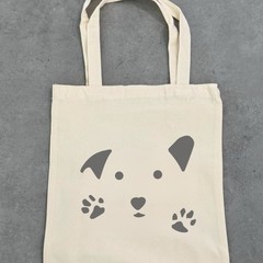 Minimalist Puppy Face Canvas Tote Bag, Dog Lover Gift
