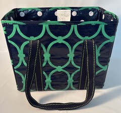 Mixed Bag Designs Small Mini Tote Market Grocery Shopping Bag Navy Green Geometr