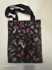 Canvas Foldable Tote Bag Mushroom Butterfly Floral All-Over Print Medium