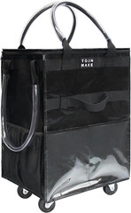 Large Reusable Grocery Bag with Wheels, 8 Pockets, Foldable Rolling Tote