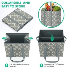 WISELIFE 3-Pack Reusable Grocery Bags Foldable Washable Storage Bins Basket W…