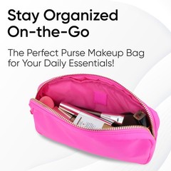 DANCOUR Small Makeup Bag – Cute Preppy Nylon Pouch, Small, Hot Pink