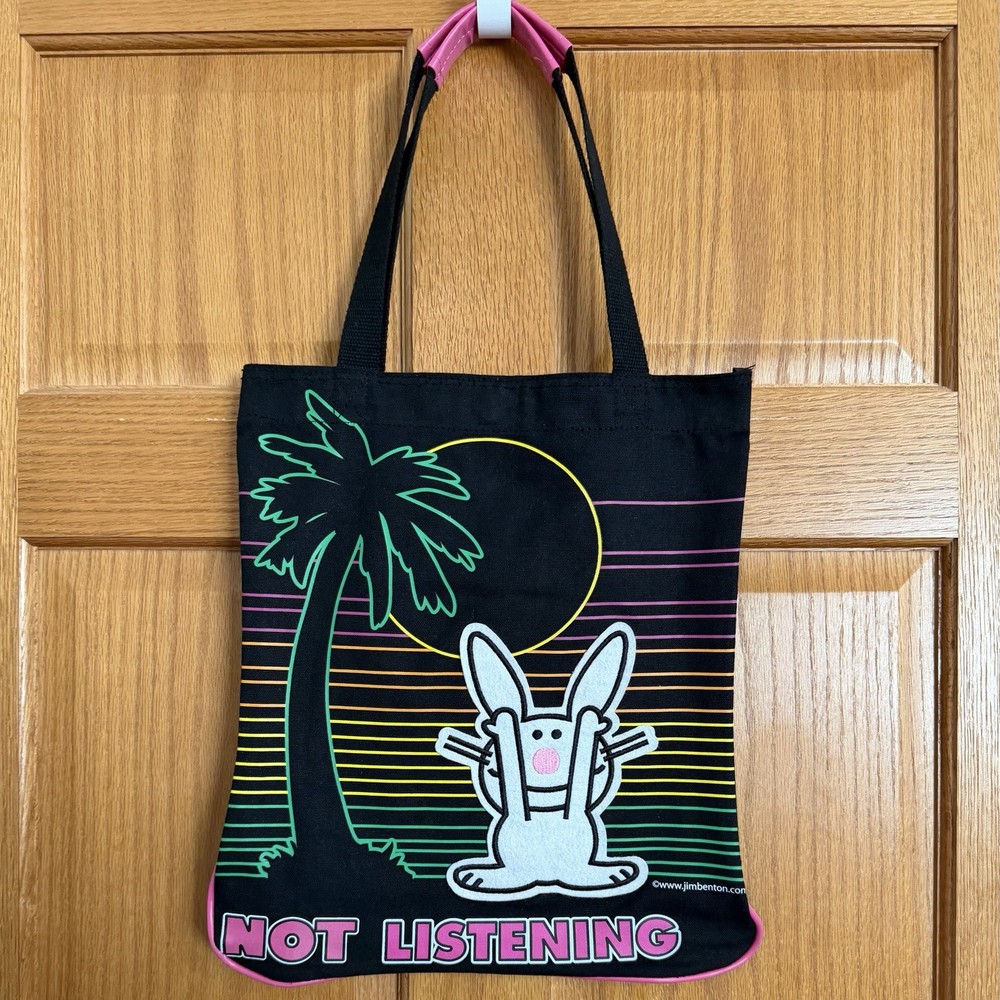It’s Happy Bunny Jim Benton Y2K Authentic Vintage Not Listening Tote Bag