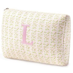 HBselect Initial Quilted Makeup Bag, Pink Cosmetic Travel Medium Pinkflower