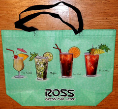 REUSABLE SHOPPING TRAVEL TOTE BAG COCKTAILS GREEN ECO FRIENDLY ROSS NEW