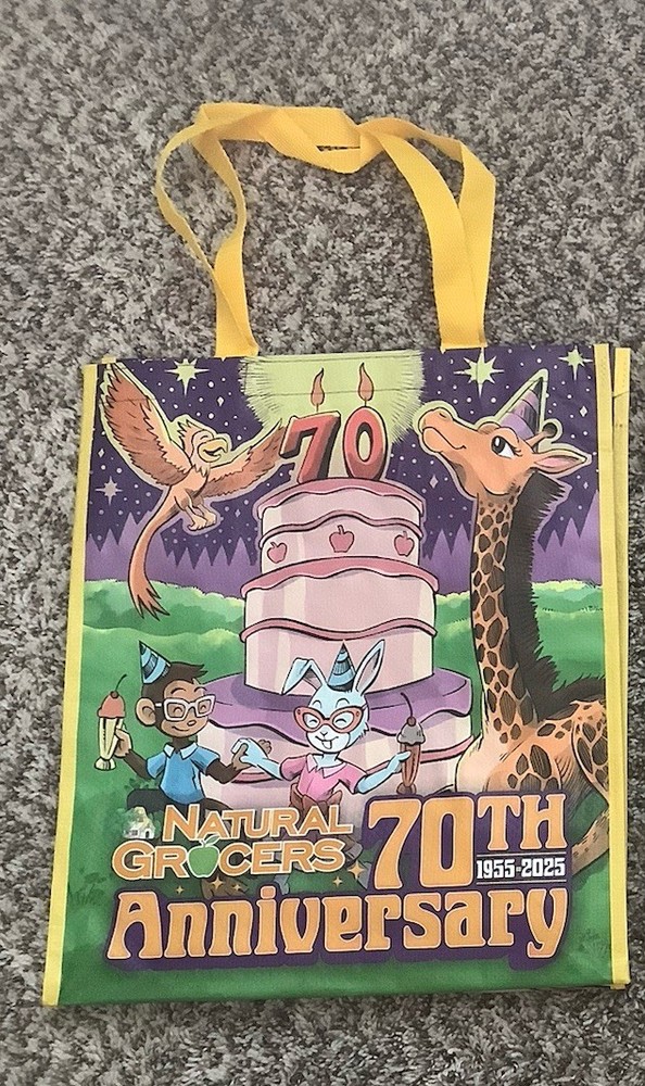 NWOT 70th Anniversary Natural Grocers Bag Reusable Shopping Tote Hevy Duty 50 lb