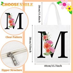 Personalized Initial Canvas Tote Bag Letter Makeup Bag Monogrammed Present Ba…