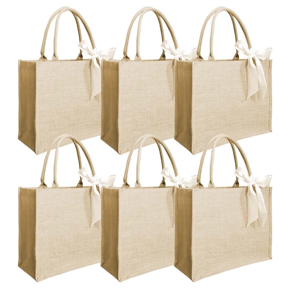 6 PCS Burlap Tote Bag Blank Waterproof Reusable 15.35×5.91×11.81 Inch Jute
